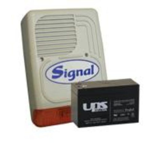 SIGNAL PS-128A + 7 Ah akkumulátor Kültéri hang-fényjelző szabotázsvédett fémházban PS128A