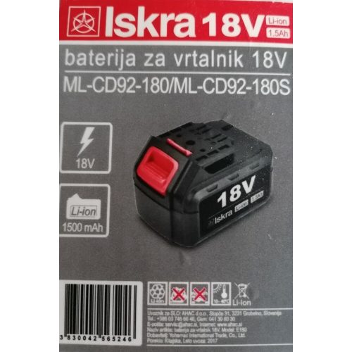 ISKRA  AKKUMULÁTOR 18 V 1,5 Ah  ML-CD92-180 FÚRÓHOZ